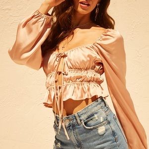 Satin Puffy Shoulder Top - Mauvy Pink